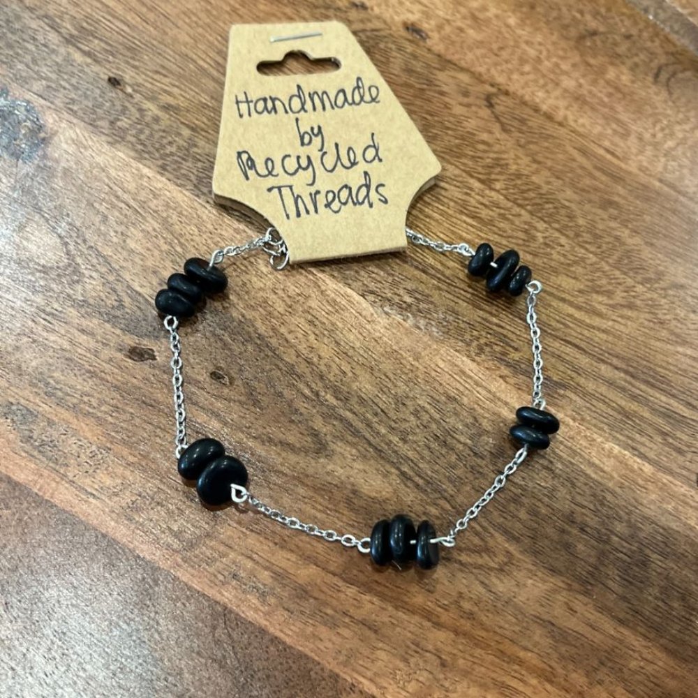 Black Obsidian Silver Link Anklet & Bracelet | Handmade Jewelry | 18-20cm